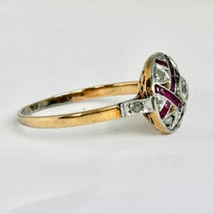 Art Deco Ruby and Diamond 18 Carat gold Panel Cluster Ring