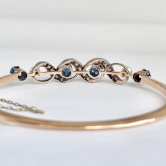 Vintage Sapphire, Pearl and Diamond 15 Carat Gold Bangle