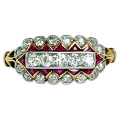 Art Deco Ruby and Diamond 18 Carat gold Panel Ring