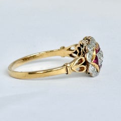 Art Deco Ruby and Diamond 18 Carat gold Panel Ring