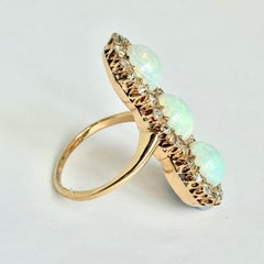 Vintage 14 Carat Gold Opal and Diamond Three Stone Ring