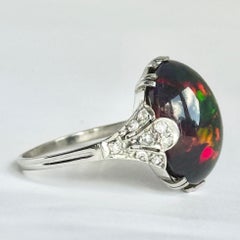 Art Deco Black Opal and Diamond Platinum Solitaire Ring