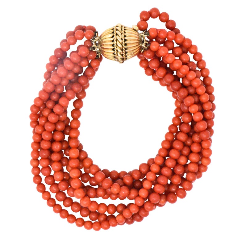 Victorian Coral Gold Bead Bracelet For Sale at 1stdibs