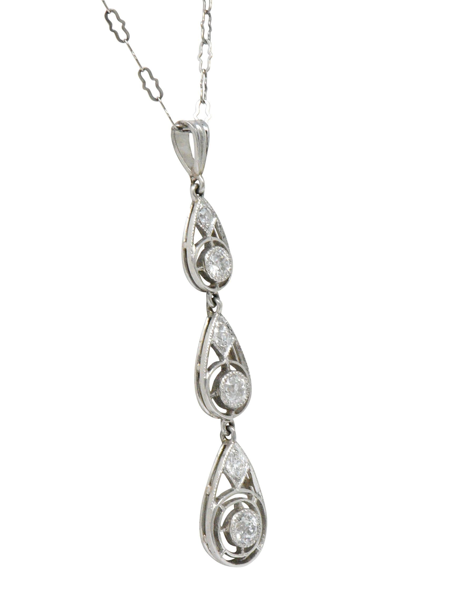 Art Deco 0.40 Carat Diamond Platinum Pendant with Chain In Excellent Condition In Philadelphia, PA