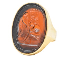 1920s Achilles Glass Intaglio 14 Karat Gold Men's Ring