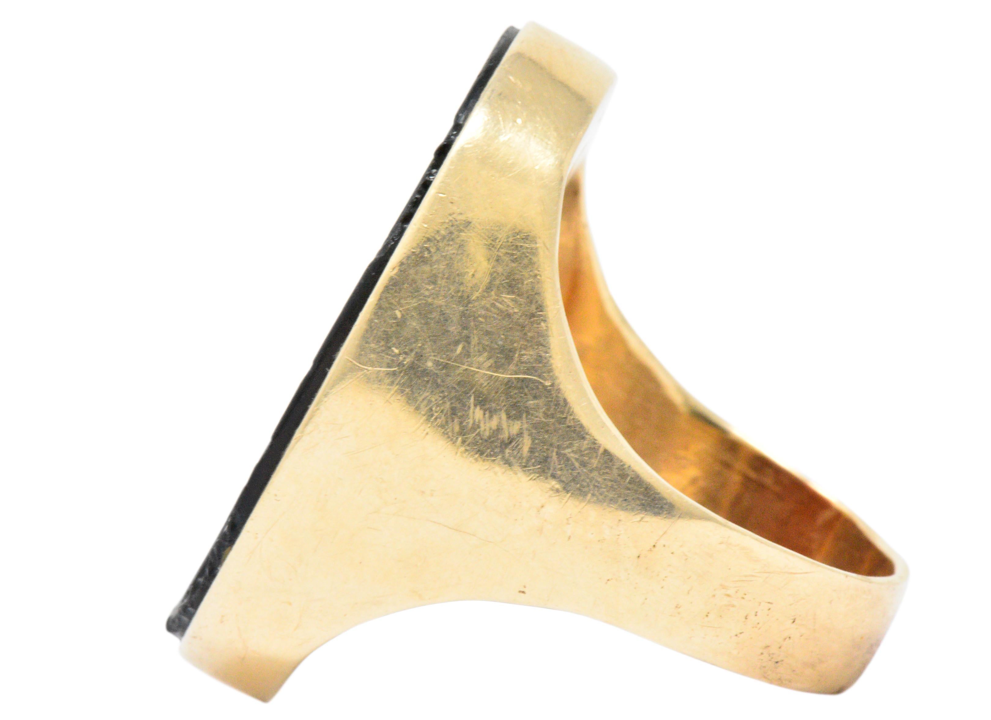 Art Deco 1920s Achilles Glass Intaglio 14 Karat Gold Men's Ring