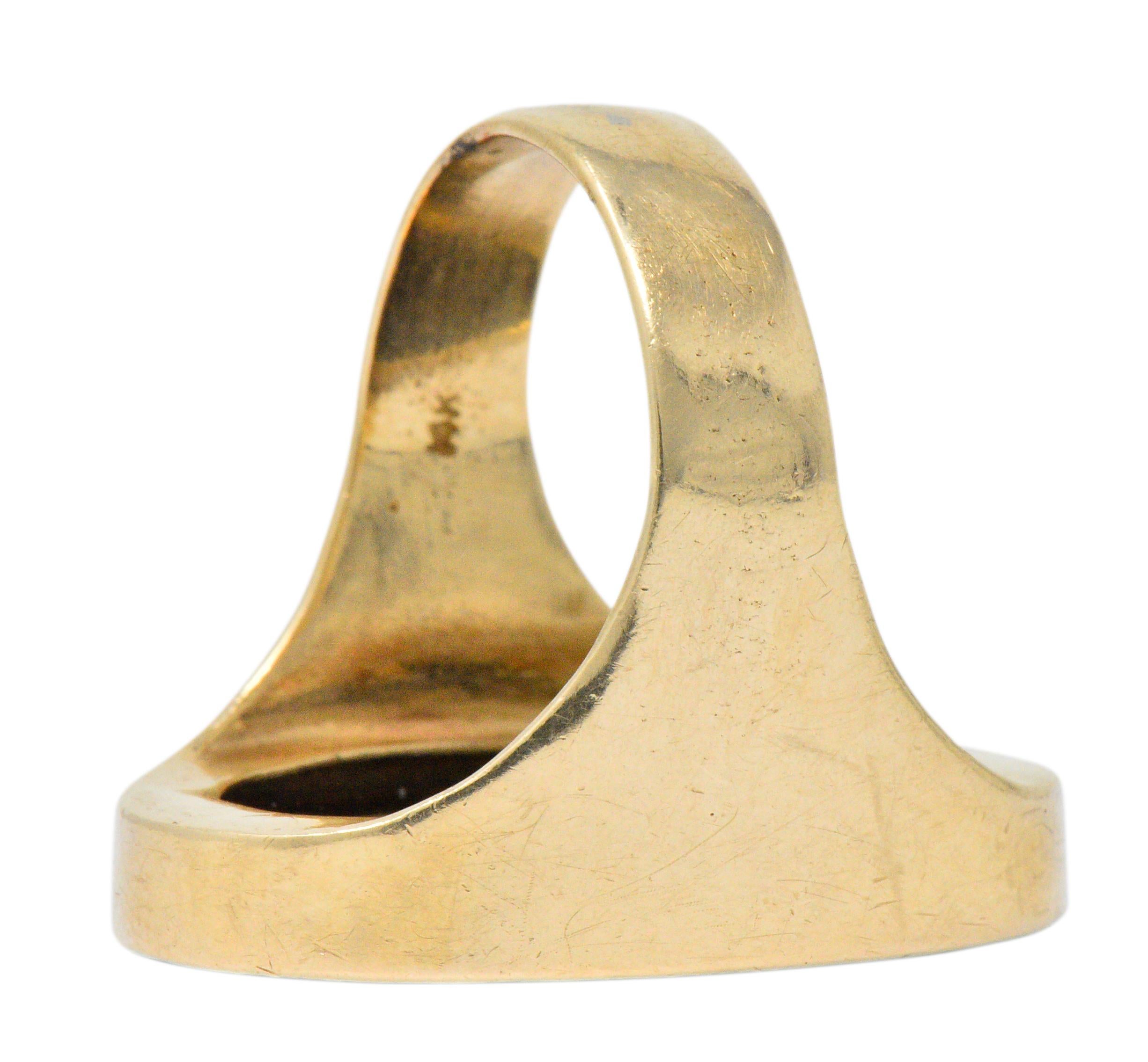 Women's or Men's 1920s Achilles Glass Intaglio 14 Karat Gold Men's Ring