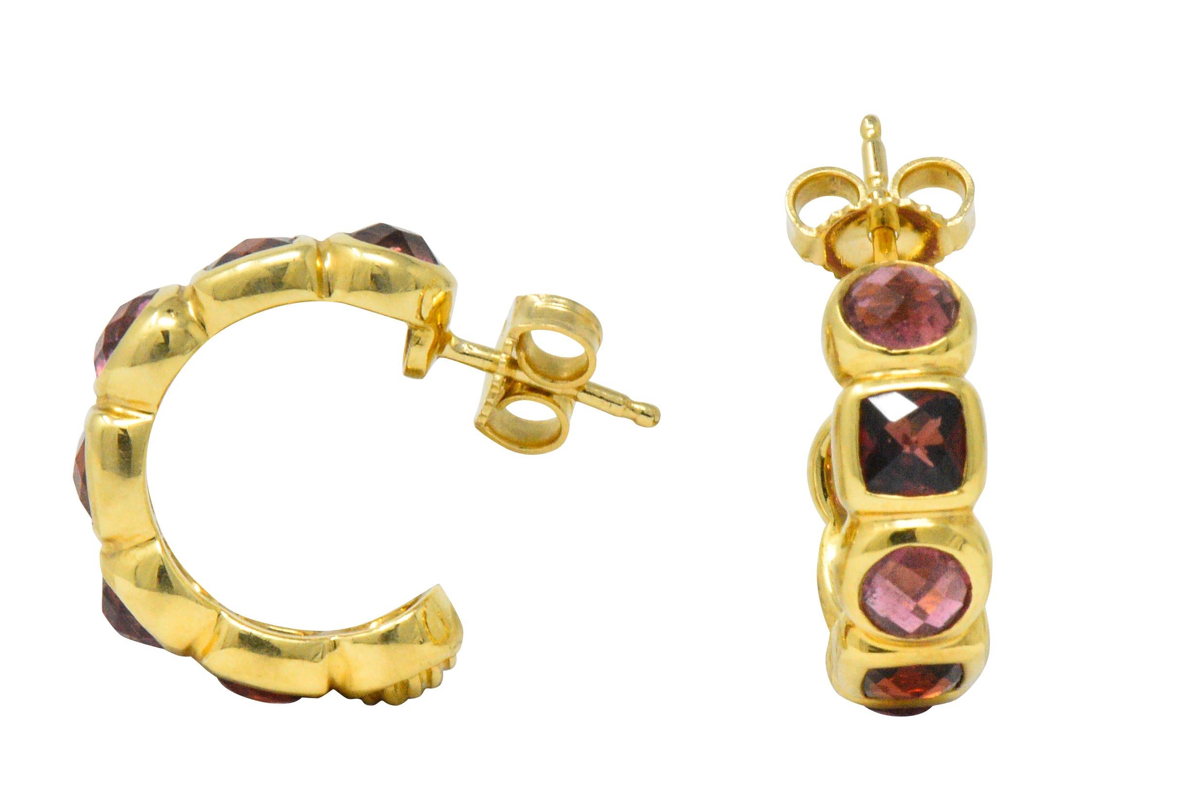 Contemporary David Yurman Garnet Tourmaline 18 Karat Gold Earrings