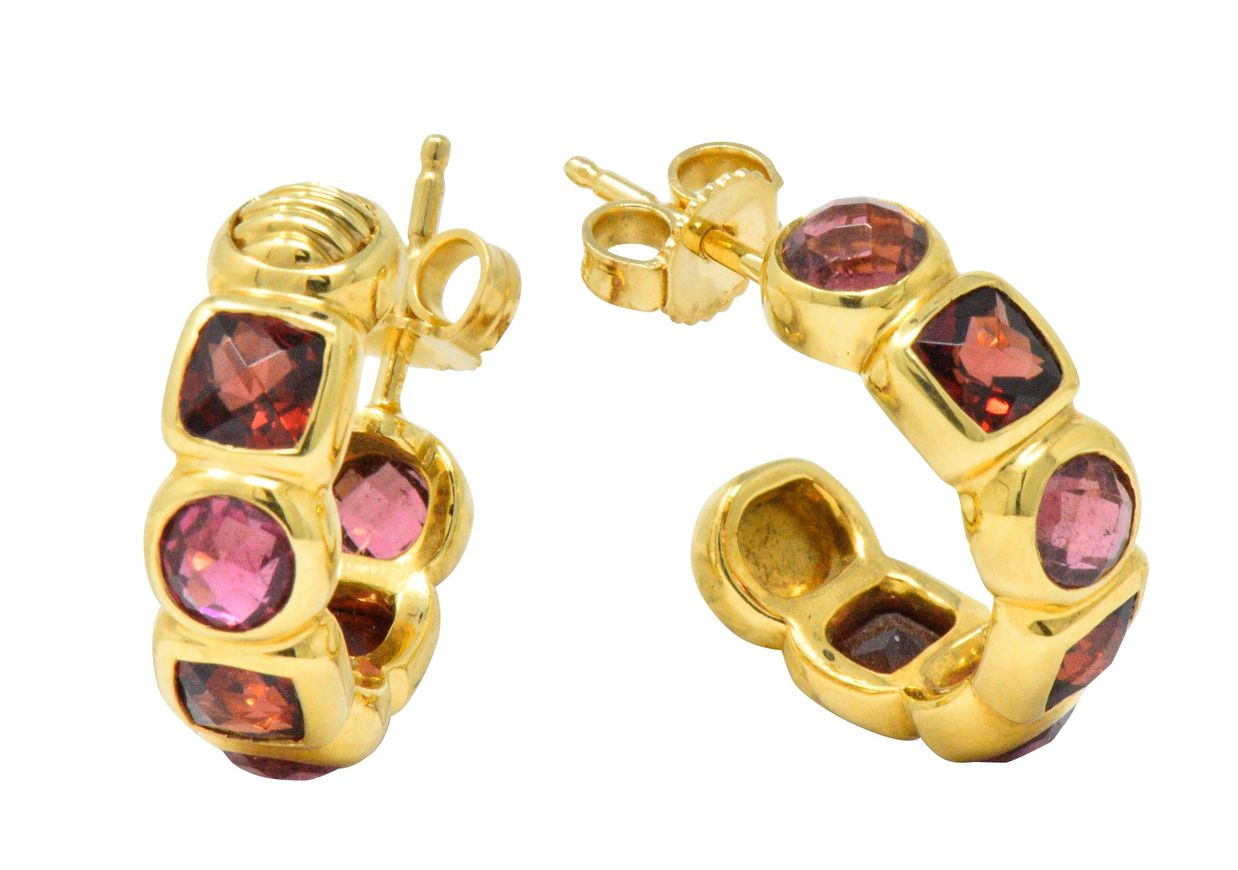 Women's or Men's David Yurman Garnet Tourmaline 18 Karat Gold Earrings