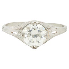 Art Deco 1.26 CTW Old European Cut Diamond Platinum Vintage Engagement Ring
