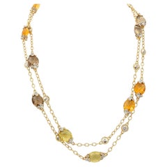2000's Diamond Multi-Gem 14K Two-Tone Gold Contemporary Beaded Station Necklace