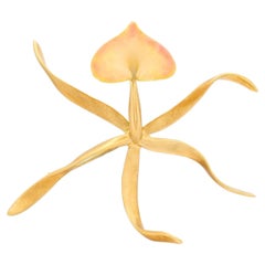 Angela Cummings 1988 Enamel 18 Karat Yellow Gold Vintage Orchid Flower Brooch