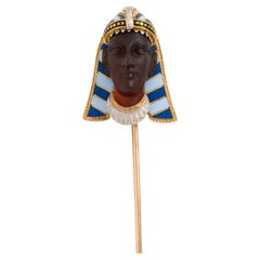 Art Deco Egyptian Carnelian Enamel 14K Gold Platinum Antique Pharaoh Stickpin