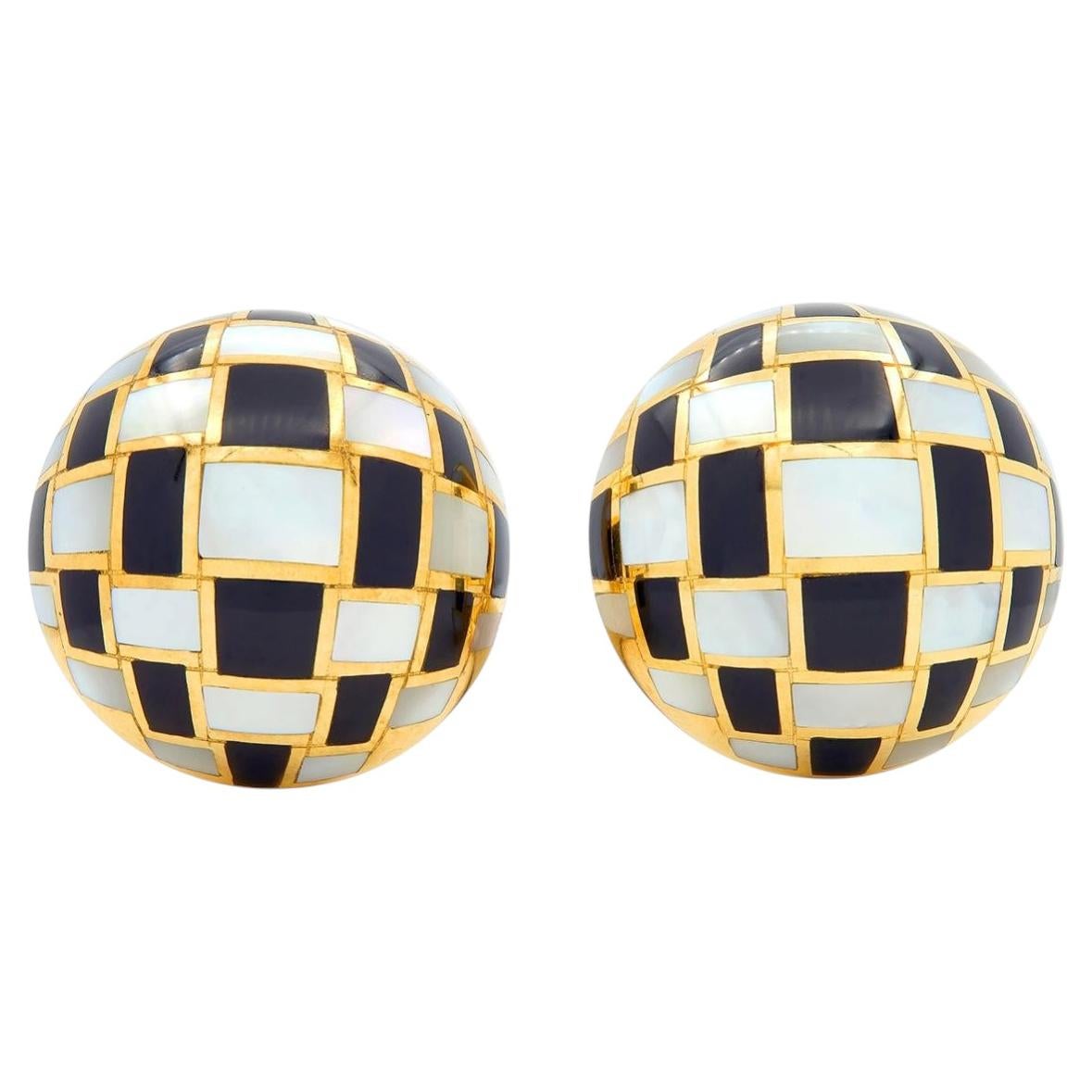 Tiffany & Co. 1980's Mother-Of-Pearl Onyx 18K Gold Vintage Checkerboard Earrings
