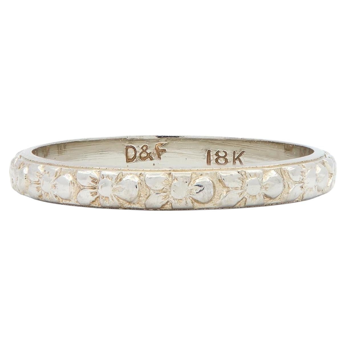 Dattelbaum & Friedman Art Deco 18K Gold Antique Orange Blossom Wedding Band Ring For Sale
