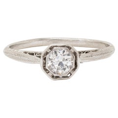 Edwardian Old European Diamond Platinum Antique Basket Filigree Engagement Ring