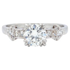 Mid-Century Old European Cut Diamond Platinum Vintage Arrow Engagement Ring