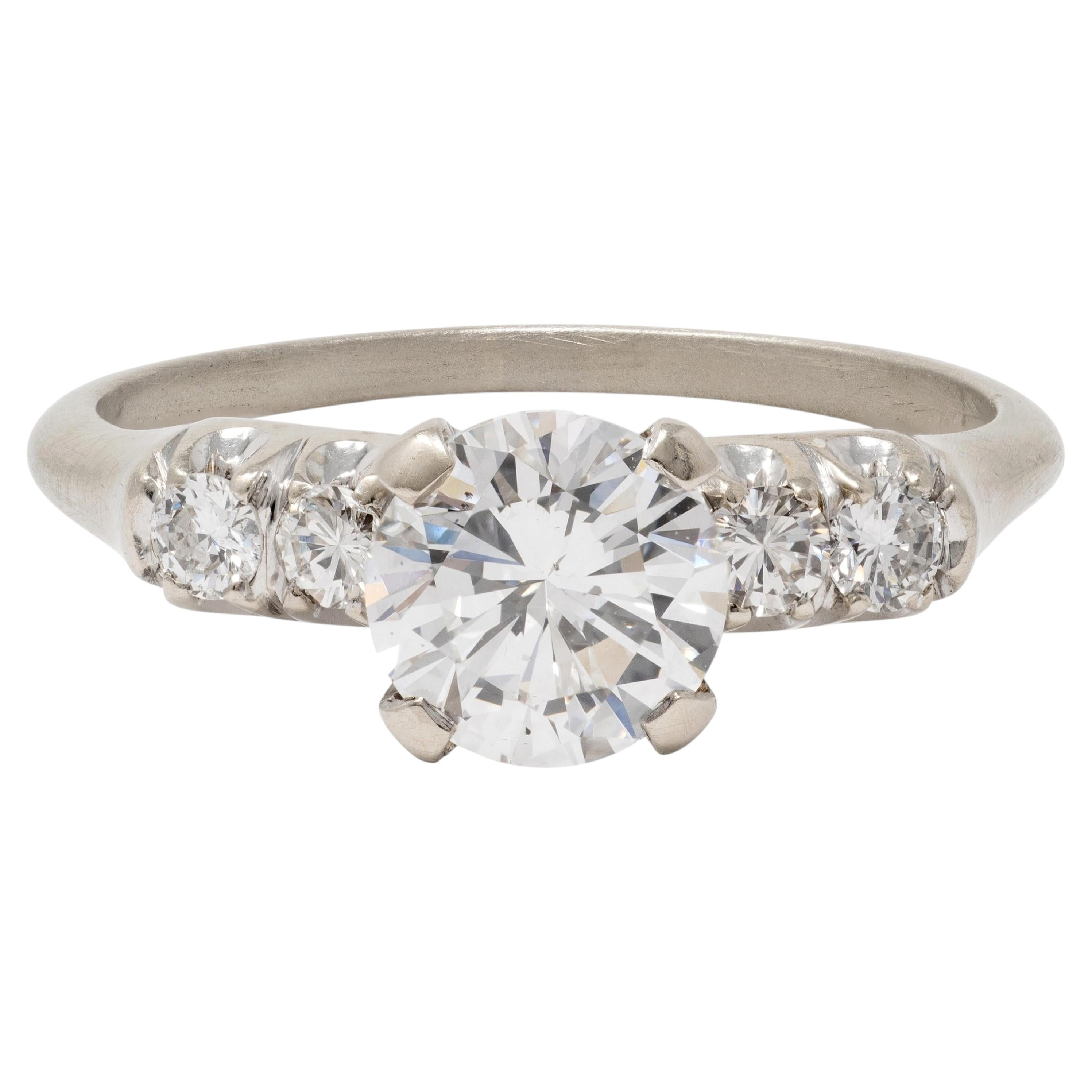 Mid-Century 1.20 CTW Diamond 14 Karat White Gold Vintage Engagement Ring GIA
