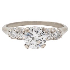 Mid-Century 1.20 CTW Diamond 14 Karat White Gold Vintage Engagement Ring GIA