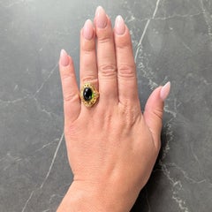 Art Nouveau Tourmaline Diamond 14 Karat Yellow Gold Antique Ginkgo Leaf Ring