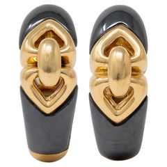 Bulgari 1980's Hematite 18 Karat Yellow Gold Vintage Doppio Cuore Earrings