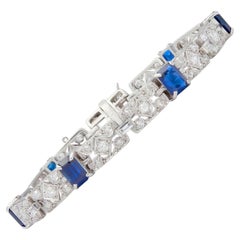 Art Deco Diamond Sapphire Platinum Vintage Geometric Line Bracelet