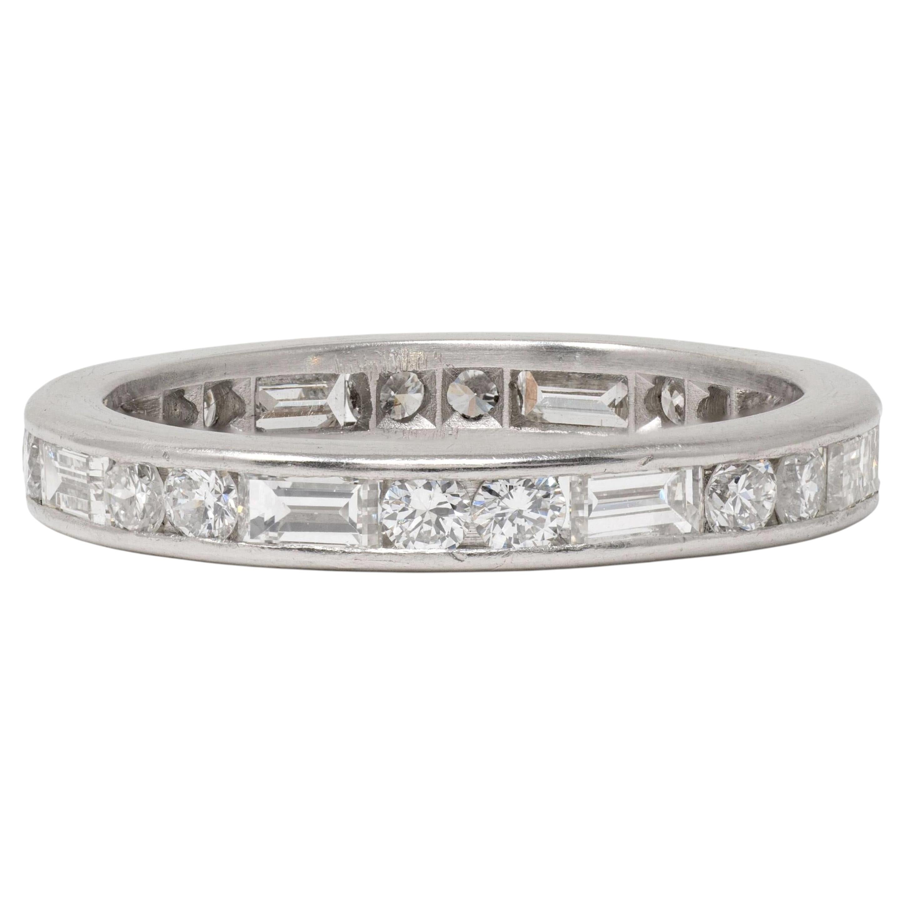 1950's 1.44 CTW Diamond Platinum Vintage Dash & Dot Eternity Wedding Band Ring For Sale