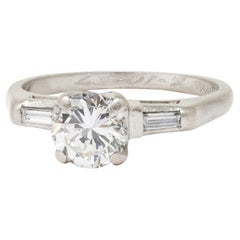 Mid-Century Round Brilliant Diamond Platinum Three Stone Vintage Engagement Ring