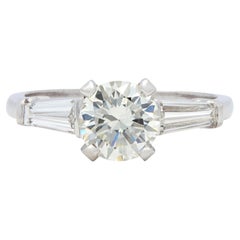 Mid-Century Old European Diamond Platinum Three Stone Vintage Engagement Ring
