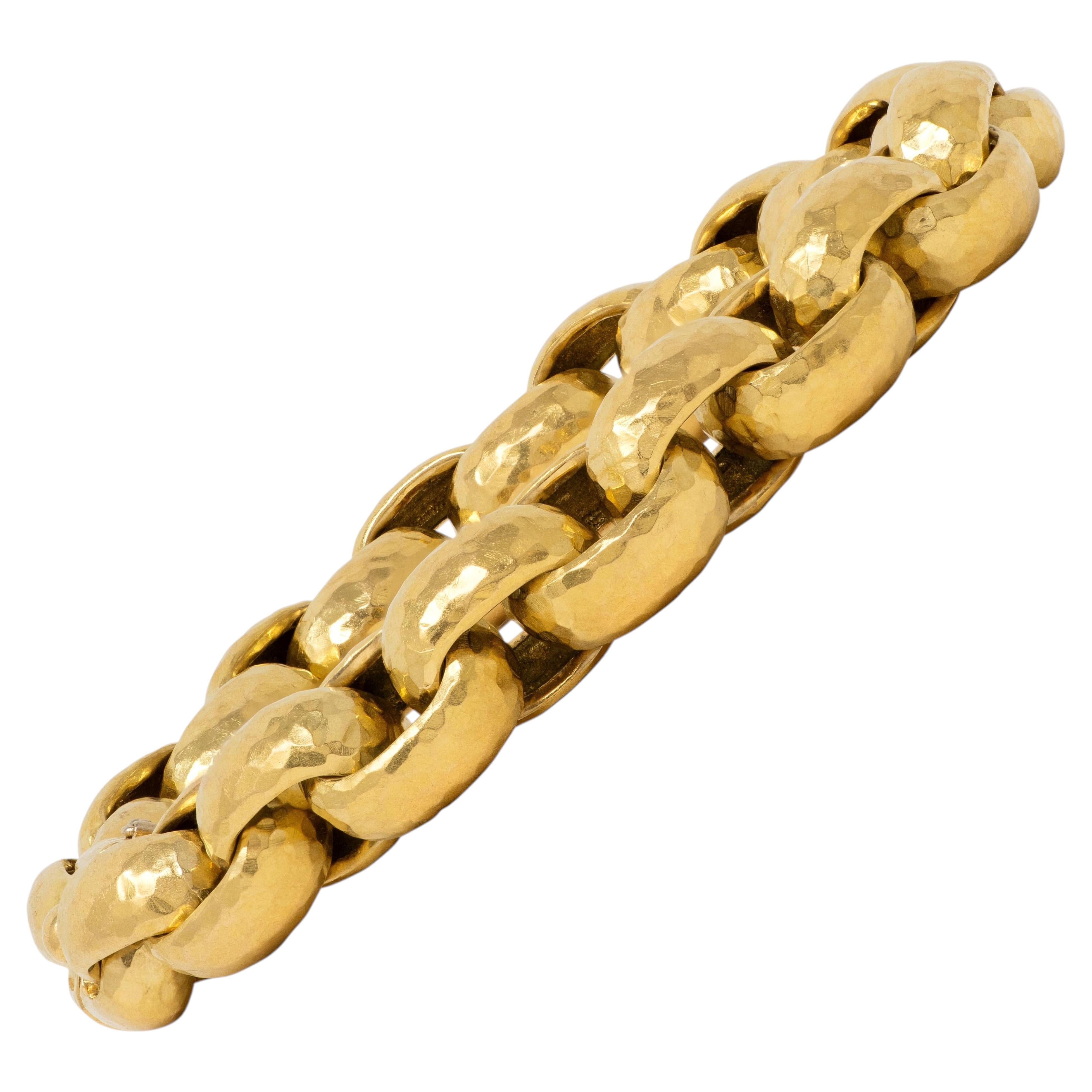 Tiffany & Co. Bracciale vintage "Rollo Link" martellato in oro 18 carati di Paloma Picasso, 1989