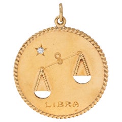 Cartier 1970's Diamond 14K Yellow Gold Vintage Libra Zodiac Medallion Pendant