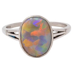Art Deco Opal Platinum Vintage Bezel Signet Ring