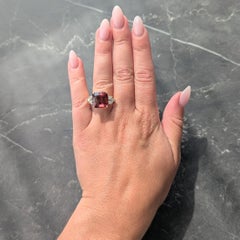 1980's Rubellite Tourmaline Diamond 18 Karat Yellow Gold Vintage Cocktail Ring