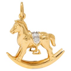 Tiffany & Co. 1990's Diamond 18K Gold Platinum Vintage Rocking Horse Charm
