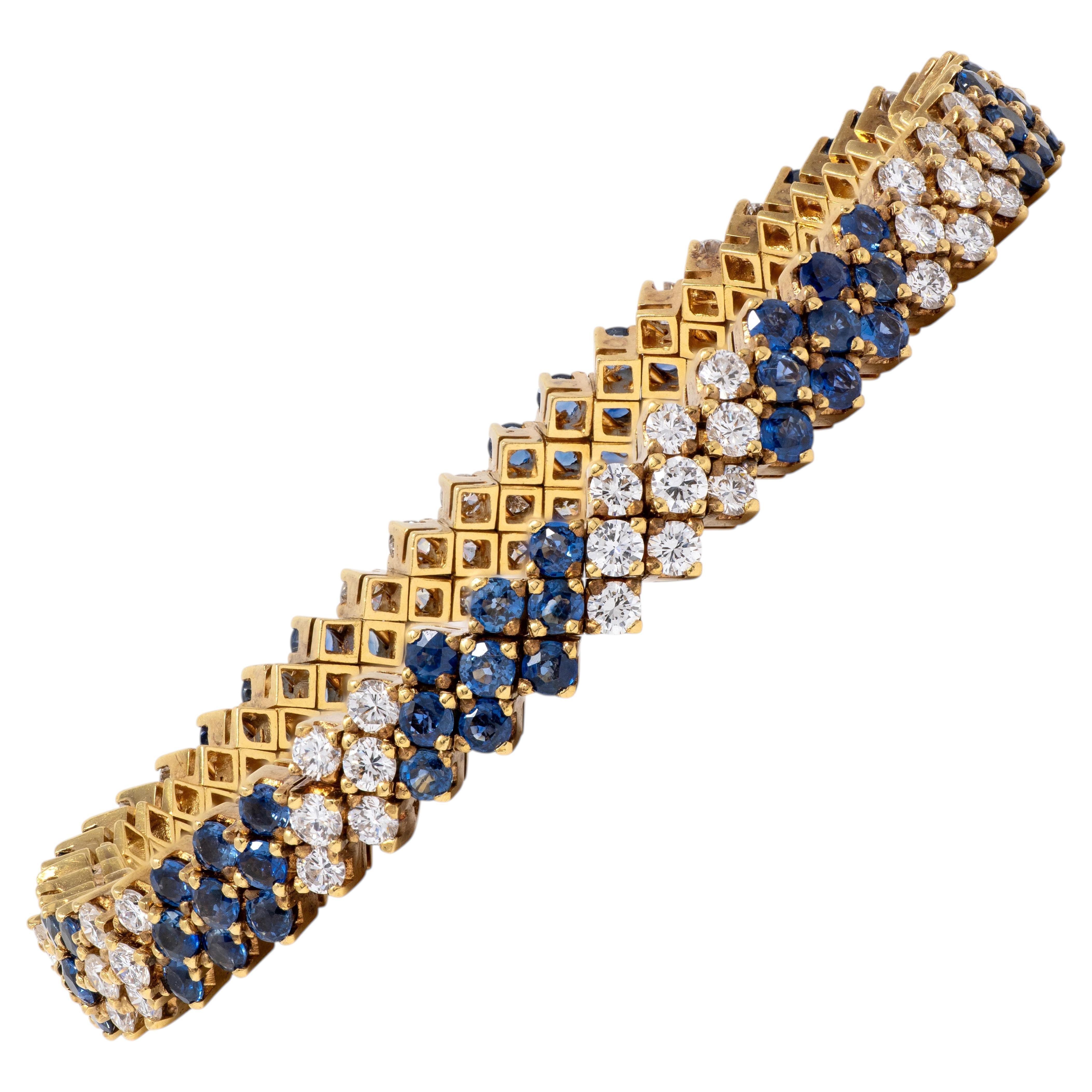 2000's 7.80 CTW Sapphire Diamond 18 Karat Yellow Gold Line Bracelet