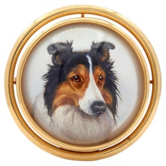 Krementz & Co. 1900's Essex Crystal 14K Yellow Gold Antique Collie Dog Brooch