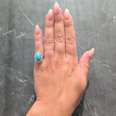 Art Deco 1.12 CTW Turquoise Cabochon Diamond Platinum Vintage Halo Ring