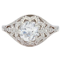Art Deco 1.39 CTW Diamond Platinum Foliate Vintage Engagement Ring GIA