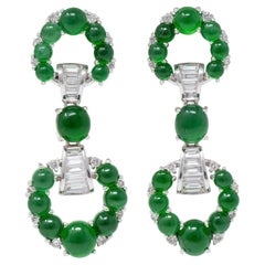 Contemporary Round Brilliant Cut Diamond Jade 18 Karat White Gold Drop Earrings