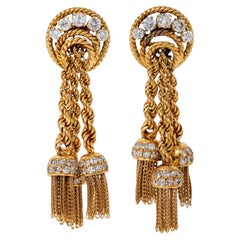 Van Cleef & Arpels L'Enfant 1950's Diamond 18K Gold Vintage Tassel Drop Earrings