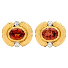 Tiffany & Co. 1985 Garnet Diamond Platinum 18K Gold Vintage Ear-Clip Earrings