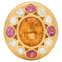 Crevoshay 14.13 CTW Hessonite Spinel Diamond 18K Gold Cluster Contemporary Ring