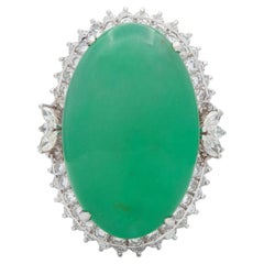 4.40 CTW Type A Jade Diamond 18K White Gold Vintage Inspired Cocktail Ring GIA