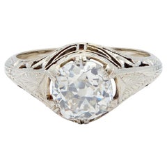 Anello di fidanzamento vintage in stile Art Déco con diamante da 1,69 in taglio Old Mine e oro 14K, con motivo a spiga
