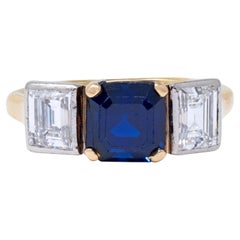 Mid-Century 2.93 CTW No Heat Sapphire Diamond Platinum 14K Gold Vintage Ring GIA