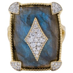 Jude Frances 2010's Labradorite Diamond 18 Karat Two-Tone Gold Cocktail Ring