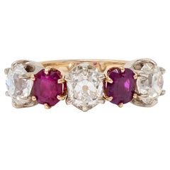 Victorian 3.62 CTW Ruby Old Mine Cut Diamond 14K Gold Antique Band Ring
