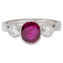 Contemporary 1.53 CTW Ruby Diamond Platinum Three Stone Ring