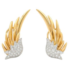 Tiffany & Co. Schlumberger Diamond 18K Platinum Vintage Flame Ear-Clip Earrings