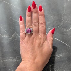 Mid-Century 5.29 CTW Ruby Diamond Platinum Vintage Scrolling Cluster Ring